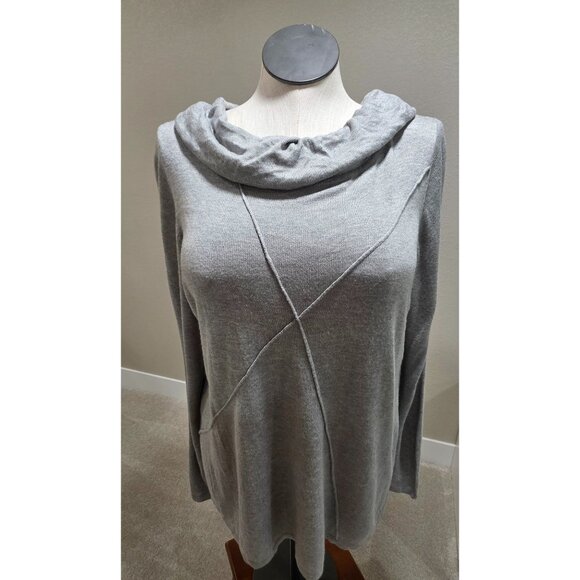 Gray Knit Cowl Neck Sweater With Drawstring Detail Size L - Picture 5 of 6